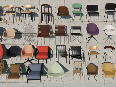 Various Stylish Single Chairs In Different Colors And Designs For Home Decor 3d model