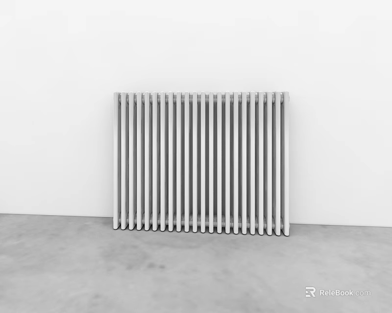 Silver Radiator Mounted Against White Wall On Gray Concrete Floor 3d model 