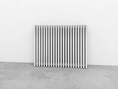 Silver Radiator Mounted Against White Wall On Gray Concrete Floor 3d model