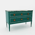 Teal Vintage Console Cabinet With Distressed Finish Marble Top And Slim Wooden Legs