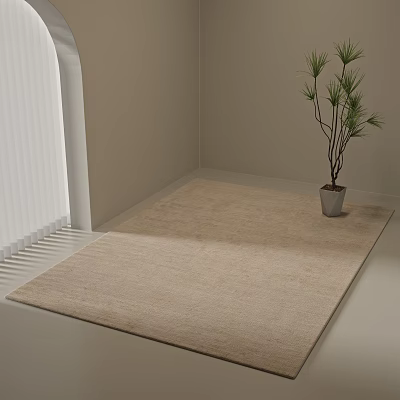 Beige Square Rug In Room Corner With Green Plant And Natural Light 3d model