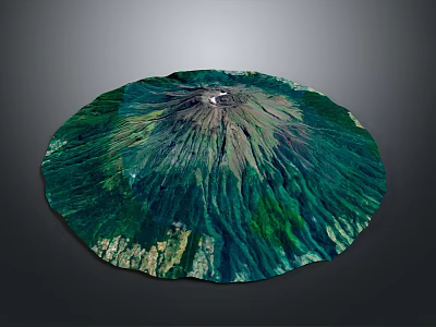 Aerial View Of Circular Volcanic Crater With Lush Green Vegetation And Central Peak 3d model