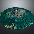 Aerial View Of Circular Volcanic Crater With Lush Green Vegetation And Central Peak