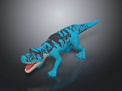 Blue And Black Reptile Dinosaur Toy Model With Open Mouth Red Eyes Standing Pose 3d model
