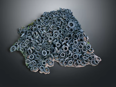 Tire Sculpture With Stacked Tires And Green Plants On Dark Background 3d model