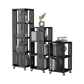 Modern Bookshelf Hole Board Bookshelf Movably Bookshelf Iron Storage Rack Universal Wheel Storage Rack 3d model