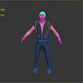 Man In Brown Vest Blue Jeans With Backpack And White Wristbands Arms Outstretched Gray Background
