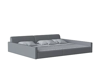 Modern Gray Double Bed With Headboard Mattress And Soft Pillows 3d model
