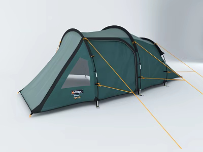 Green Outdoor Camping Tent With Arch Design Transparent Windows And Yellow Fixing Ropes 3d model