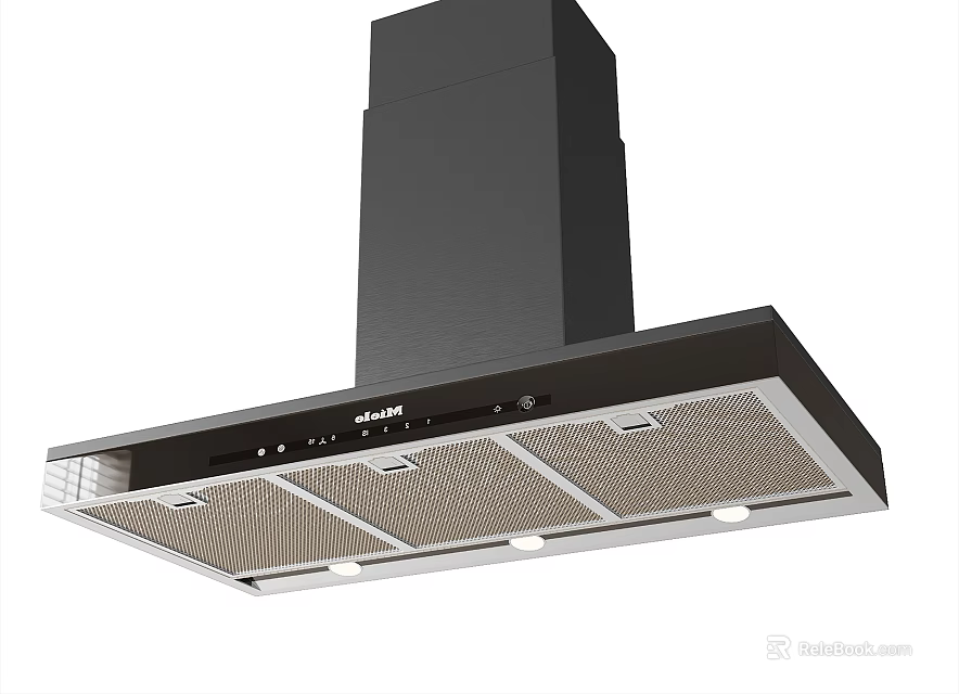 Sleek Modern Kitchen Range Hood With Black Design And Stainless Steel Grille And LED Lights 3d model 