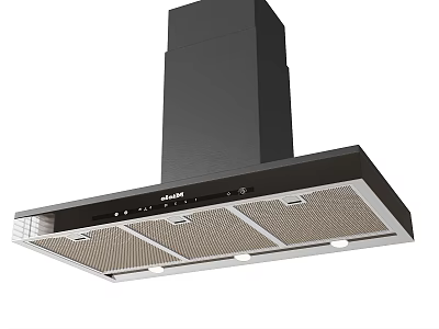 Sleek Modern Kitchen Range Hood With Black Design And Stainless Steel Grille And LED Lights 3d model