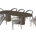 Modern Oval Dining Table Set With Six Upholstered Curved Backrest Chairs 3d model