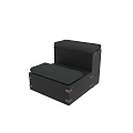 Black Wooden Box Structure Leisure Chair With Step Design Gray Cushions And Gold Metal Buckles