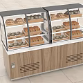 Double Glass Covered Display Cases with Bread and Pastries on Wooden Base and Marble Countertop