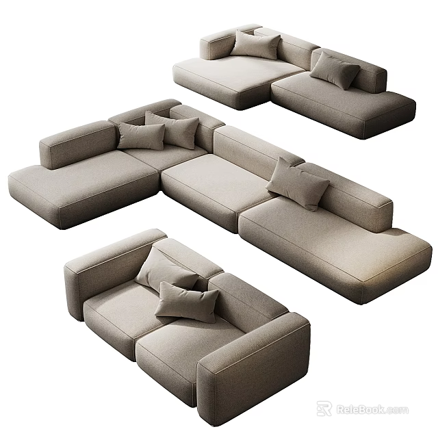 Modern Light Colored Fabric Modular Sofa Set With Different Configurations And Cushions 3d model