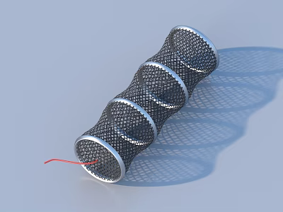 Cylindrical Metal Mesh Household Organizer With Silver Rings And Red String 3d model