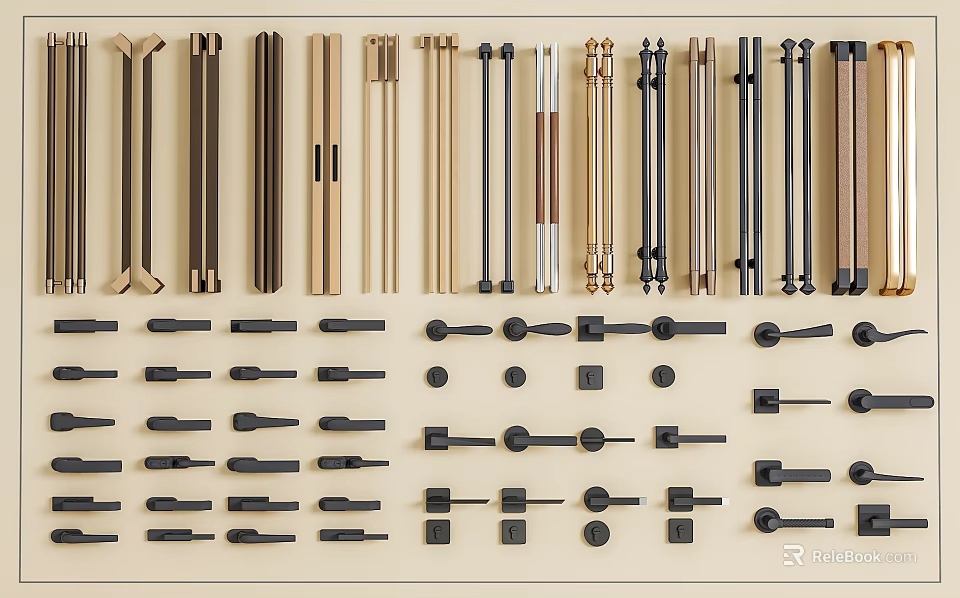Assorted Modern Cabinet Handles In Different Styles And Metal Finishes 3d model 