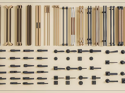 Assorted Modern Cabinet Handles In Different Styles And Metal Finishes 3d model