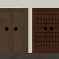 Classic Wooden Doors With Golden Knockers Carved Circular Patterns And Brass Rivets