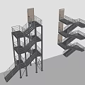 Modern Metal Staircase Design With Multi Level Structure Handrails And Shadow Effect 3d model