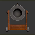 Detailed Vintage Cannon With Metal Barrel Red Wooden Base Wheels And Skull Symbol
