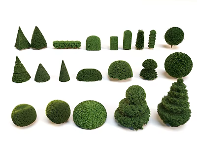 Various Shaped Trimmed Topiary Shrubs with Green Foliage and Garden Designs 3d model