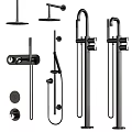 Golden Bathroom Faucet Set With Showerhead Handheld Sprayer And Control Handles