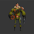 3D Male Character In Yellow Uniform With Red Armor Mechanical Parts And Weapon Gear