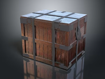 Wooden Storage Crate With Metal Straps For Home Organization And Decor 3d model