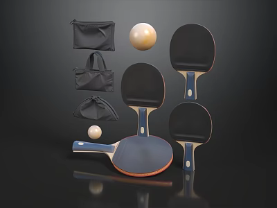 Table Tennis Room Interior Setup With Rackets Balls And Black Bags 3d model