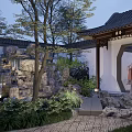 Traditional Chinese Garden Landscape With Pavilion Pond Rockery Green Plants And Stone Path