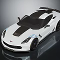 Chevrolet Corvette White Sports Car With Black Stripes Blue Accents Rear Spoiler And Sleek Design