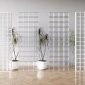 White Grid Room Dividers In Modern Interior With Potted Plants And Wooden Floor