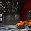 Luxury Home Theater With Starry Ceiling Large Screen And Brown Recliners 3d model