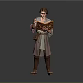 Man In Traditional Robe Reading Decorated Ancient Book With Intricate Design