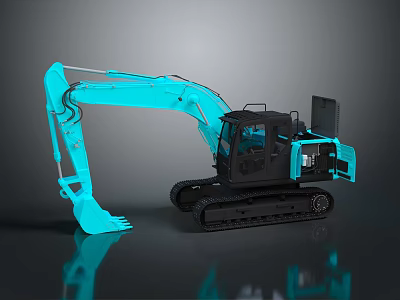 Turquoise Crawler Excavator With Black Cab And Front Bucket On Tracks 3d model