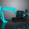 Turquoise Crawler Excavator With Black Cab And Front Bucket On Tracks