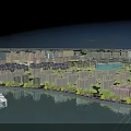 Aerial Urban Planning View Of Waterfront City With Residential Buildings Green Trees And White Yacht