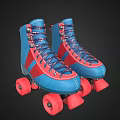 Stylish Blue And Red High Top Roller Skates With Red Wheels And Laced Design