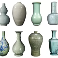 Ceramic Vases with Various Shapes Soft Colors and Decorative Patterns for Home Decor 3d model