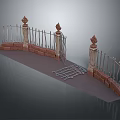 Ornate Iron Fence Structure With Stone Pillars Arched Design And Decorative Finials