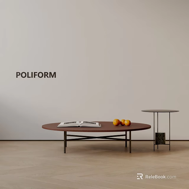 POLIFORM Sofa Coffee Table Set with Modern Round Table Open Book Oranges and Side Table 3d model
