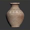 Carved Terracotta Pottery Jar With Painted Geometric Patterns And Sculptural Details
