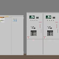 Row of Electrical Control Cabinets Featuring Green Indicators and Control Panels 3d model