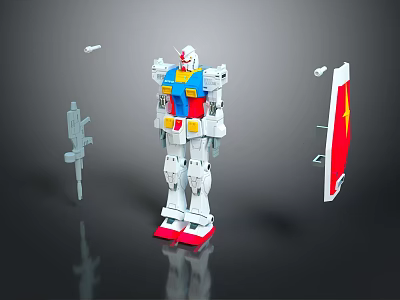 Detailed Gundam Model With Weapon Parts Shield And Accessories On 3d model