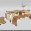 Modern Dining Table Set With Wooden Tabletop Golden Legs And Matching Benches