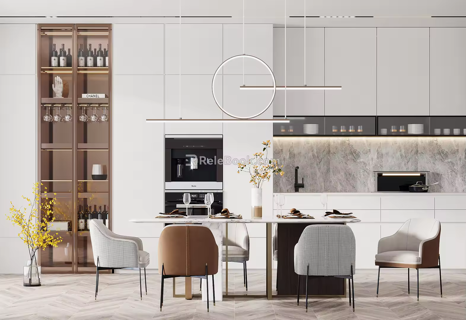 Light Luxury Dining Table and Chair Combination 3d model