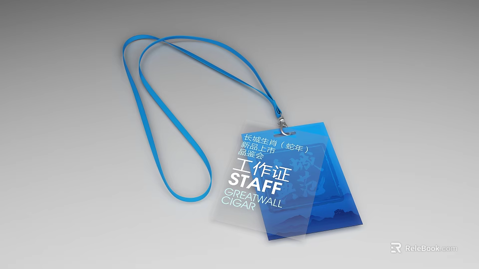 Staff ID Card With Blue Lanyard And Great Wall Text On Clear Plastic 3d model 