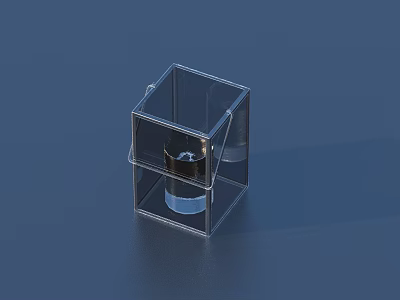 Transparent Acrylic Storage Box For Small Items With Black Cylindrical Container Inside 3d model