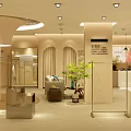 Modern Clothing Store Interior With Beige Decor Curved Design Mirrors Sofa Green Plant Display Racks